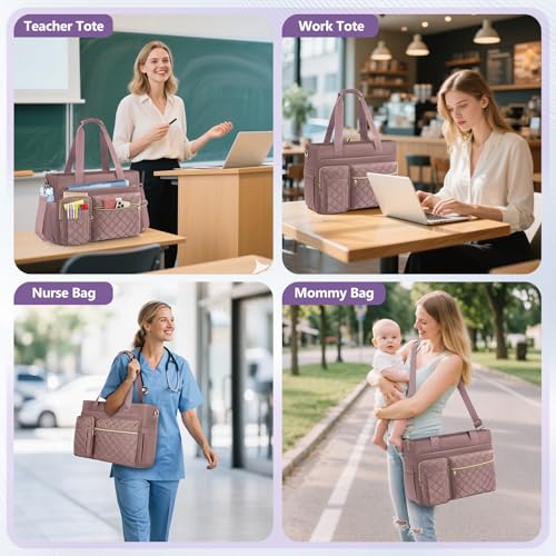 SDYSM Teacher Tote Bag 15.6 inch Laptop Bag Work Bags for Women Nurse Tote Professional Computer Messenger Shoulder Bags Laptop Briefcase for Office, College, Nursing, Dusty Pink - color: Dusty Pink