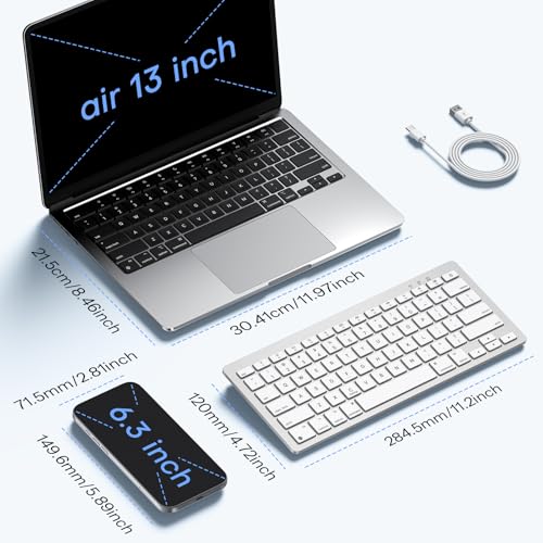 OMOTON Wireless Bluetooth Keyboard for Mac, USB-C Rechargeable, Compact | No Number Pad, Ergonomic Tilt, 14 macOS Hotkeys, For Backpack Travel Coffee Shop, for MacBook/iMac/Mac mini, Silverwhite