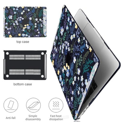 Compatible with MacBook Air 13 inch Case M5 A3449 2026 2025 2024 2023 2022 M4 A3240 M3 A3113 M2 A268, Pattern Plastic Hard Shell Cover for MacBook Air 13.6 inch Case 2026, Wild Flowers Black - color: Meadow Wildflower Black