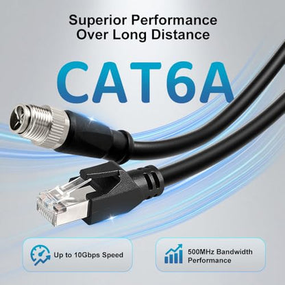 Alvin's Cables M12 8 Pin Male to RJ45 Shielded Ethernet Cable X Coded 8 Position Cat6a Cable for Cognex Industrial Camera 3.2ft/1M - color: Black, size: 1M/3.3FT, style: Straight 8 Pin