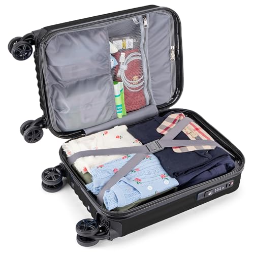 Personal Item Small Suitcase 18x14x8 Inches Hardside Built In TSA Lock & USB Port Lightweight Luggage With Removable Silent Wheels Underseat Carry-On Bag For Spirit and Frontier (Black) - color: Black