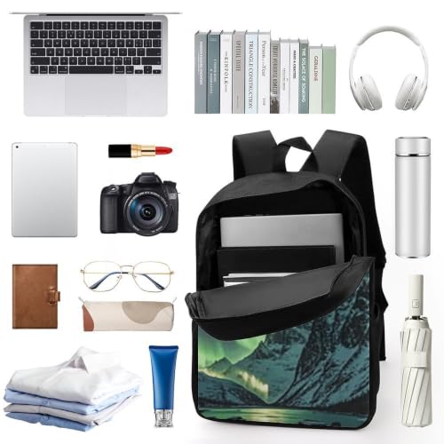 Laptop Backpack with Pocket, Large, Adjustable 17 Inch Bag, Waterproof | Northern Lights Computer Bag for Work, Breathable, Expandable Backpack for Women Men, Portable