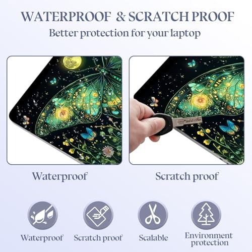 Universal Laptop Skin Sticker Decal,15.6 Inch Laptop Vinyl Cover for 13" 14" 15.6" Laptop,Scratch-Resistant Waterproof Protector Wrap,Reusable with Wrist Pads,Green Moth - color: Green Moth