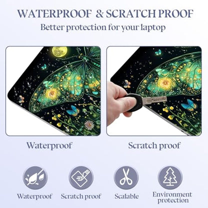Universal Laptop Skin Sticker Decal,15.6 Inch Laptop Vinyl Cover for 13" 14" 15.6" Laptop,Scratch-Resistant Waterproof Protector Wrap,Reusable with Wrist Pads,Green Moth - color: Green Moth