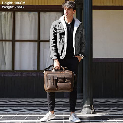 TIDING Leather Briefcase for Men 17.3" Laptop Business Travel Messenger Bag | Large Opening Main Compartment, Detachable Laptop Sleeve, Multi Pockets, Luggage Strap, Anti-theft Pocket - color: Dark Brown