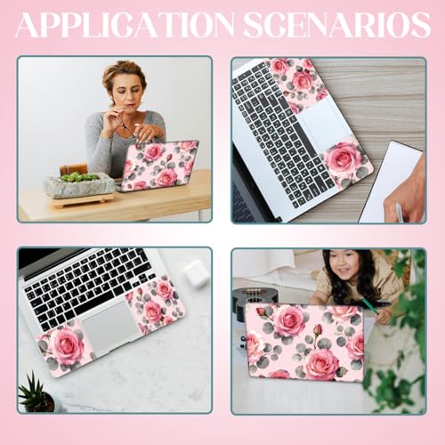 SUPERDANT 3Pcs Pink Rose Laptop Skin Sticker Universal PVC Floral Decal Wrap Scratch Proof Remains Free Notebook Cover for Office Travel Dorm Decor 14.9x10.6in - style: Pink Rose