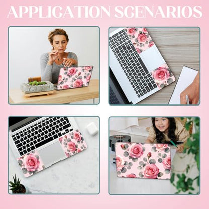 SUPERDANT 3Pcs Pink Rose Laptop Skin Sticker Universal PVC Floral Decal Wrap Scratch Proof Remains Free Notebook Cover for Office Travel Dorm Decor 14.9x10.6in - style: Pink Rose