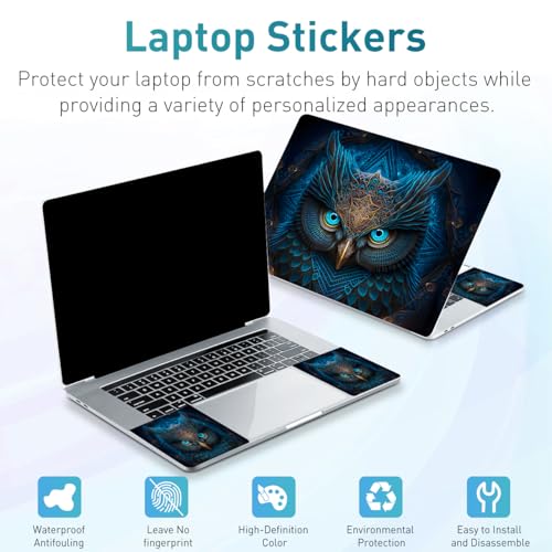 12.1-15.6 Inch Laptop Skin Decal, Universal Reusable Vinyl Laptop Cover Sticker, Waterproof Art Decal Protector - Blue Owl - color: Blue Owl