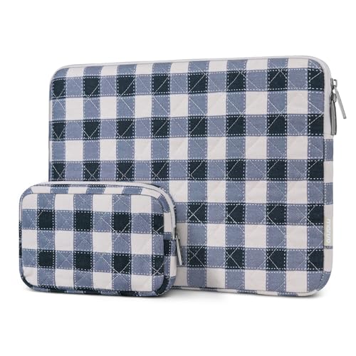 MOSISO 13-14 inch Laptop Case, 13.3 inch Puffy Laptop Sleeve, Blue&Sand Grid