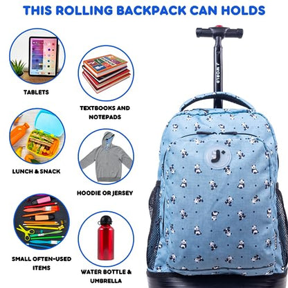J World Sunny Rolling Backpack for Kids. Roller Bag With Wheels, Panda - color: Panda