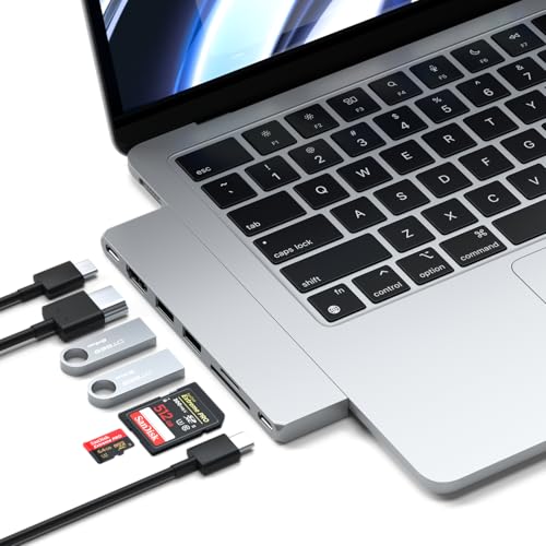 Satechi 7 in 1 USB C Hub Multiport Adapter Pro Slim, USB C Dongle, 100W Charging, 4K HDMI, USB 4, USB 3.2 Gen 2, SD/Micro Card Reader for Mac, MacBook Air/Pro - Silver | 6K@60 Hz display, 2 × USB-A & 1 × USB-C Ports up to 10 Gbps, HDMI, SD/microSD readers