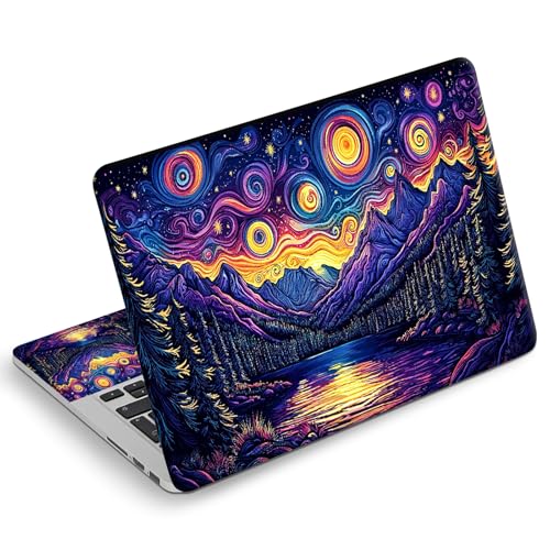Universal Laptop Skin Sticker Decal, Compatible with MacBook HP Dell Lenovo 12"-15.6", Reusable Vinyl Notebook Cover 3PCS Set, High-Recognition Film-Van Gogh Style Starry Night Lake - color: Van Gogh Style Starry Night Lake