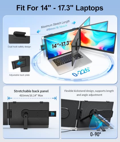 Cevaton 14.2" Laptop Screen Extender, 1.87 lbs Ultra-Thin Portable Monitor for Laptop, 1080P FHD Lightweight Travel Monitor for 14"-17.3" Laptops, Plug & Play, Compatible with Mac/Chrome/Wins/Android - size: 14-inch Screen