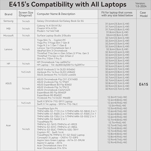Smatree 14 inch Laptop Sleeve for Acer Swift 14AI Copilot+PC/Aspire 5 A514 | for 14 inch Acer ConceptD 3 CN314-72-53F0,Aspire Vero Green AV14-51,Chromebook 514/314/Spin 514/Vero 514 (E415) - size: 14 inch/E415