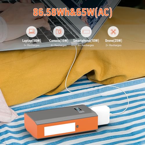 ZeroKor Portable Power Bank with AC Outlet with USB LED Light Bulb, 65W 110V Portable Laptop Charger Battery Bank External Battery Pack Backup Power Source for Outdoor Tent Camping RV