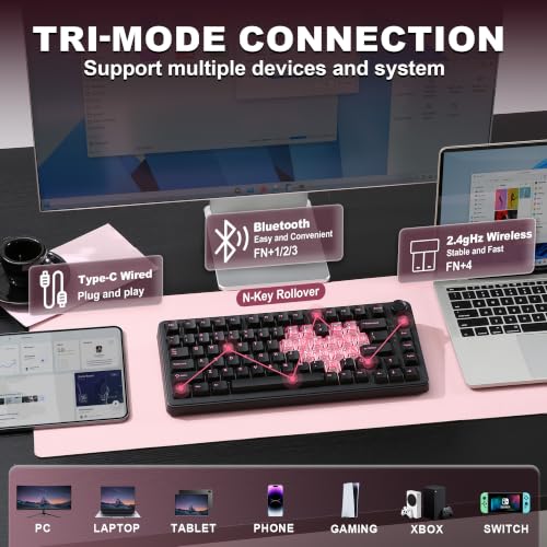 YUNZII B75 PRO Wireless Mechanical Gaming Keyboard | Custom 75% Layout with Knob,Gasket Mount,Hot Swap,Creamy Pre-lubed Switch,BT/USB-C/2.4G(Black Heart, Milk Switch) - color: Black Heart, size: Milk Switch