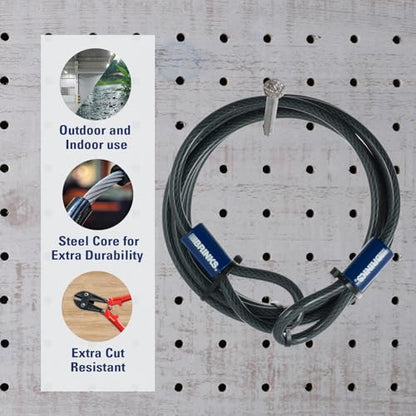 BRINKS - 15 ft x 3/8" Flexible Steel Loop Cable - Heavy Duty Vinyl Wrap for Corrosion Protection