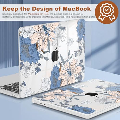 CISSOOK Compatible with MacBook Air 13.6 inch Case 2026 2025 2024 2023 2022 | A3449 A3240 A3113 A2681, 5in1 Set Hard Shell Case Keyboard Cover for MacBook Air 13 inch M2 M3 M4 M5, Lily Flowers - color: Air13.6inch-Floral with lilies
