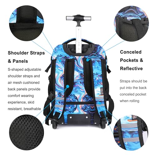 Tilami Rolling Backpack 19 inch with Lunchbox Wheeled Laptop Backpack, Painting Blue - color: Painting Blue