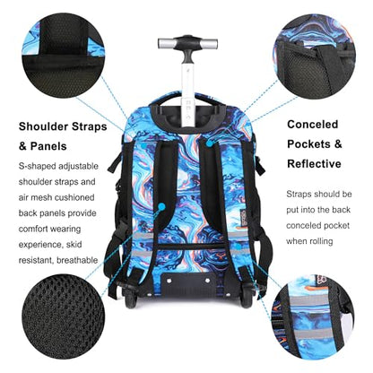 Tilami Rolling Backpack 19 inch with Lunchbox Wheeled Laptop Backpack, Painting Blue - color: Painting Blue