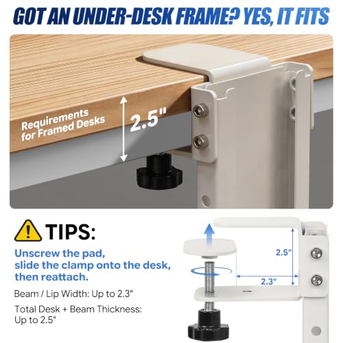 TooCust Adjustable Under Desk PC Mount, Heavy Duty No Drilling Clamp Mount on Desk Fits Most PC Tower 14.5”-22.4” (H) , Thickened & Ultra Strong CPU Holder for Standing Desk & Home Office, White - color: White