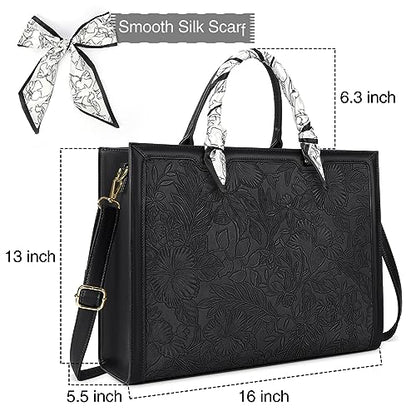 Laptop Bag for Women 15.6 Inch Tote Waterproof Leather Computer Business Lightweight Office Briefcase Large Capacity Handbag Shoulder Black - color: Black