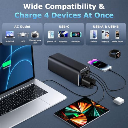 Portable Power Bank, 100W AC Outlet Laptop Charger, 98Wh/27000mAh High Capacity with 65W PD USB C Laptop Battery Bank, Backup Power Source for Business Travel and Outdoor Activities