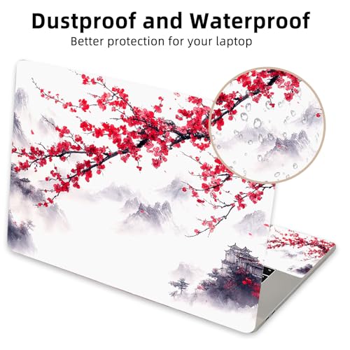 Aesthetic Laptop Skin Cover,12-15.6 Inch Universal Vinyl Sticker Decal,Waterproof Scratch-Resistant Notebook Wrap,Removable Residue-Free Protector,Cherry Blossom Mountain Landscape - color: Cherry Blossom Mountain Landscape