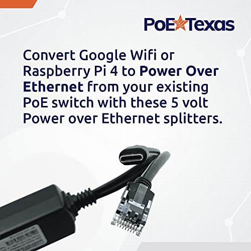PoE Texas PoE Power for USB-C Devices, Including Google WiFi & Raspberry Pi – for POS Systems, Digital Signage & More, 802.3af POE to 5 Volt Splitter, Extend Power Delivery Up to 328 Feet - size: PoE (12w) - USB-C Power