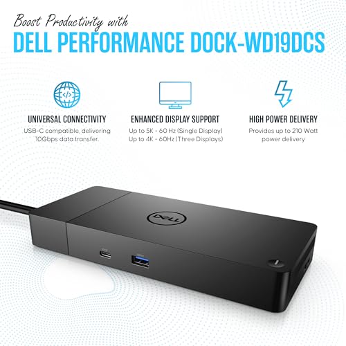 WD19DCS Dell Docking Station USB C - Dual Monitor Docking Station with 240W, HDMI Cable, DisplayPort Cable & Microfiber Cleaning Cloth - Performance Dock Station (Renewed) | Dual 4K Display via HDMI & DisplayPort, Multiple USB-A/C Ports, 240W Power, Gigab
