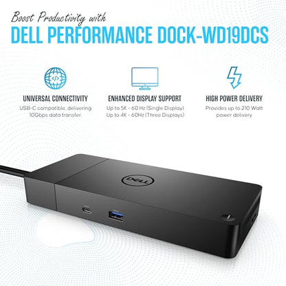 WD19DCS Dell Docking Station USB C - Dual Monitor Docking Station with 240W, HDMI Cable, DisplayPort Cable & Microfiber Cleaning Cloth - Performance Dock Station (Renewed) | Dual 4K Display via HDMI & DisplayPort, Multiple USB-A/C Ports, 240W Power, Gigab