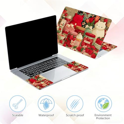 Laptop Skin Sticker Decal 15-15.6 Inch with Cute Mouse Pad, Universal Reusable Vinyl Sticker for 12.1 13 13.3 14 15.4 Inch Netbook and Notebook PC, Vibrant Strawberry Collage - color: Vibrant Strawberry Collage