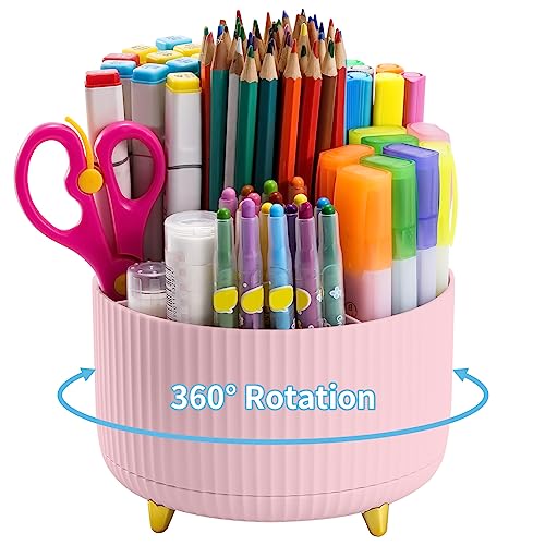 Marbrasse Desk Organizer, 360-Degree Rotating Pen Holder, Desk Organizers and Accessories with 5 Compartments Pencil Organizer, Art Supply Storage Box Caddy for Office, Home(Pink) - color: Pink/Purple Random