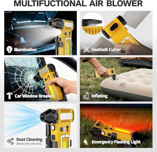 Compressed Air Duster,7-in-1 Electric Mini Dust Blower with LED Light, 2 Battery 8000mAh 300000RPM Rechargeable Air Duster for PC Keyboard Computer Car Vents Electronics Cleaner Home and Outdoor