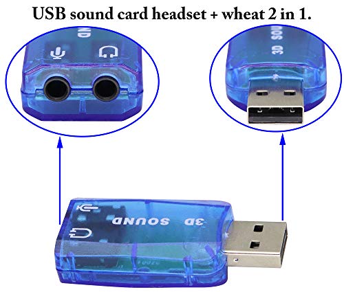 External 5.1 USB Stereo Sound Card USB 2.0 to 3D Audio Sound Card Adapter Virtual 5.1 Channel for Windows and Mac, PC, Notebook with 3.5mm Headphone and Microphone - 2 Pack(Blue) - color: blue