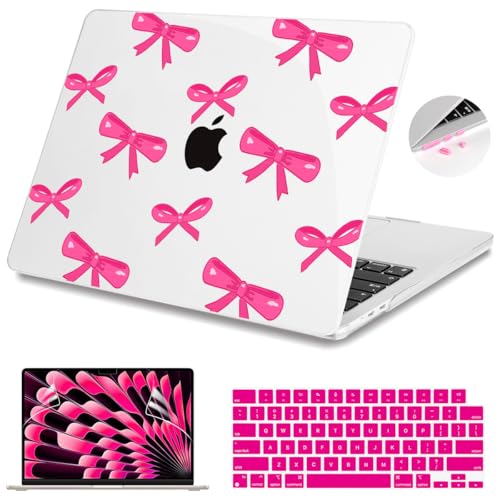 Teryeefi Designed Case for MacBook Air 15 Inch M4 A3241/M3 A3114 /M2 A2941 2023 2024 2025 Released, Printed Plastic Hard Shell Cover with Keyboard Skin & Type C Adapter, Bows-A - color: Bows-A