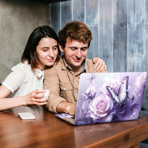 Universal Laptop Skin Sticker Decal, Compatible with MacBook HP Dell Lenovo 12"-15.6", Reusable Vinyl Notebook Cover 3PCS Set, High-Recognition Film-Purple Butterfly Flower - color: Purple Butterfly Flower