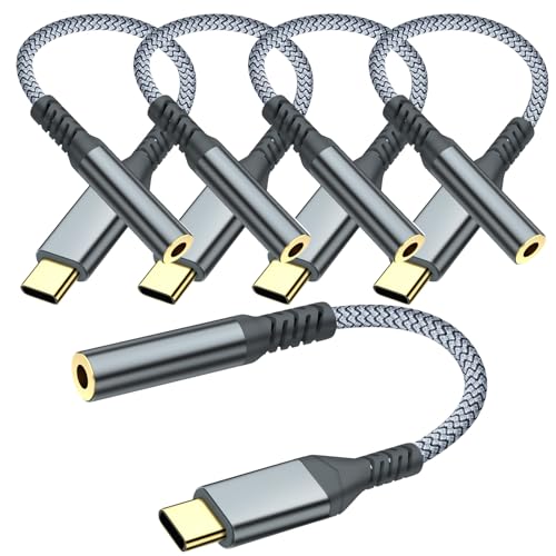 USB C to 3.5mm Audio Headphone Adapter,Type C to 3.5mm Jack AUX Converter,Hi-Res Sound Earphone Compatible with iPhone 17/16/15,iPad Pro,Samsung Galaxy,Android Phones,for Car Speakers,Stereo (5 Pack) - size: 5 Pack-02