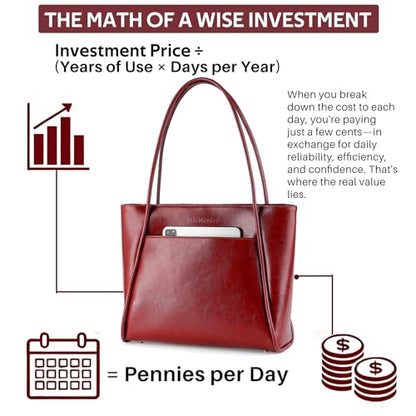 Blofinche Genuine Leather Briefcase for Women, Structured Professional Laptop Work Tote | Water-Resistant, Fit 13.3" Laptop - color: Wine