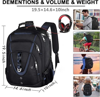 17.3 Laptop Backpack for Men Women, Large Travel Laptop Backpack | XL Backpack with Rain Cover, TSA Friendly Flight Approved with RFID Anti Theft Pocket, Water Resistant School College BookBag - color: Black-blue, size: 17inch(19.0 *14.6*10")
