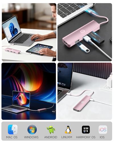 HP USB C Docking Station - 5-in-1 Multi-Port USB C Hub with 4K HDMI, 100W Power Delivery, for Laptops, MacBook, iPad, Thinkpad and More, Pink - color: Pink