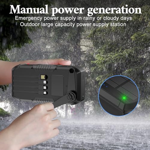 Solar Power Bank 66800mAh Built in Hand Crank and 4 Cables 22.5W Fast Charge, Camping Essentials with SOS/Strobe/Strong Flashlights, Compass Portable Charger (Black) - color: Black