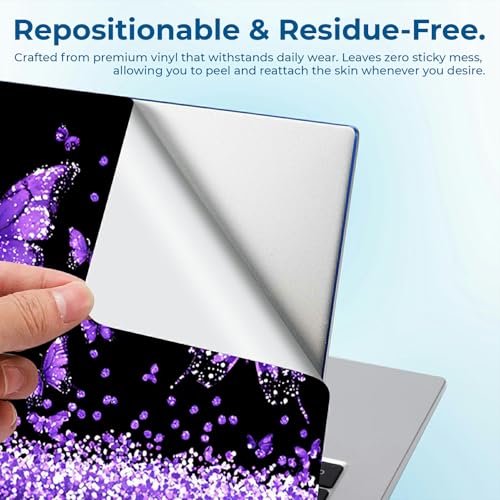 Reusable Universal Laptop Skin Sticker, Cut to Fit for 11.6–15.6 Inch Laptops, Waterproof Protective Film, No-Residue - Purple Butterfly - color: Purple Butterfly