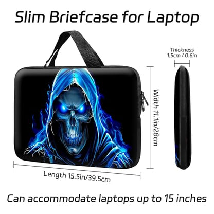 14 15 15.4 15.6 inch Laptop Handle Bag Computer Bag, Pouch Holder Notebook Sleeve Cover Soft Case Compatible for Dell,Lenovo,Toshiba HP, Asus Notebook-Blue Skull - color: Blue Skull