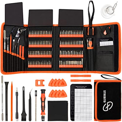 STREBITO Precision Screwdriver Set 142-Piece Electronic Repair Tool Kit with Torx T5 T6 T8 T15, Triwing Y000, Star P5, Gamebit, Tech Toolkit for Computer, Laptop, iPhone, Nintendo, PS5, Ring, Orange | 120 Bits Magnetic Repair Tool Kit for iPhone, MacBook,