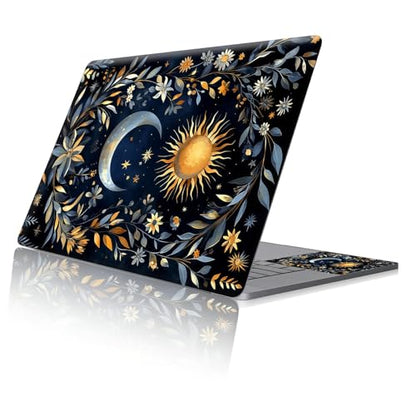 Reusable Universal Laptop Skin Sticker, Cut to Fit for 11.6–15.6 Inch Laptops, Waterproof Protective Film, No-Residue - Celestial Sun Moon Wreath - color: Celestial Sun Moon Wreath