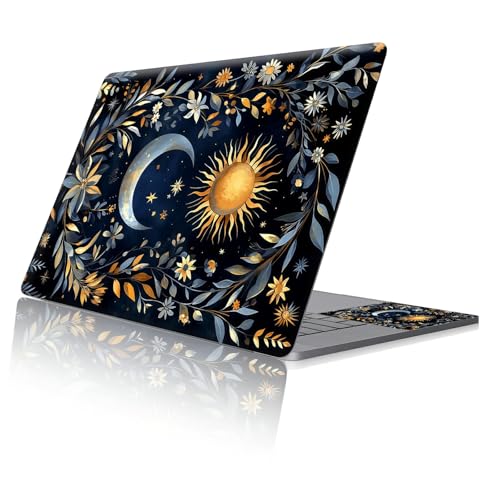 Reusable Universal Laptop Skin Sticker, Cut to Fit for 11.6–15.6 Inch Laptops, Waterproof Protective Film, No-Residue - Celestial Sun Moon Wreath - color: Celestial Sun Moon Wreath