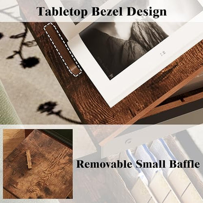 Rolling TV Tray Table with Storage,C Table with Drawer for Couch | Rolling Side Table with Storage，TV Tray Table on wheels with Tiltable Desktop for Couch，Sofa Laptop，Living Room，Bedroom