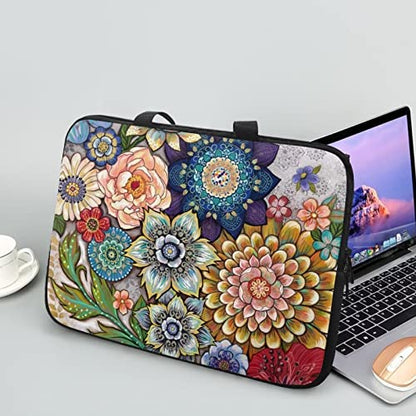 10 Inch Boho Flowers Laptop Sleeve for Women Girl, Slim Water Resistant Computer Carrying Case with Handle, Durable Protective Laptop Tote Bag Cover Compatible with Tablet/Notebook/Reader - color: Boho Flowers, size: 10 Inch