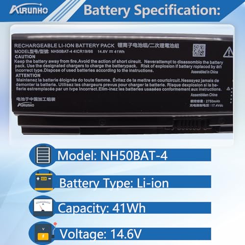 NH50BAT-4 Laptop Battery Replacement for Gigabyte G5 KC KD GD MD Gigabyte G7 KC GD MD Clevo Hasee G7T-CU7NS G7M-CT7NK G8-CT7NK G9-CT7PK Series 14.6V 41Wh
